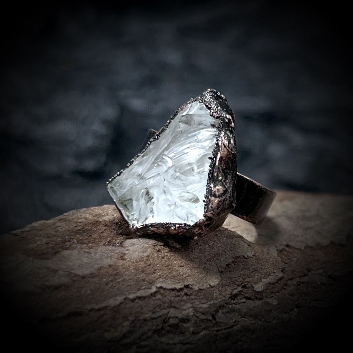 Clear Quartz Raw Stone Adjustable Ring