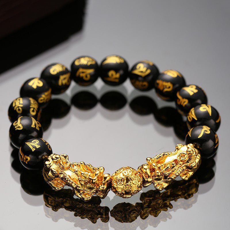 Double Pixiu Mantra Obsidian Wealth Orb Bracelet