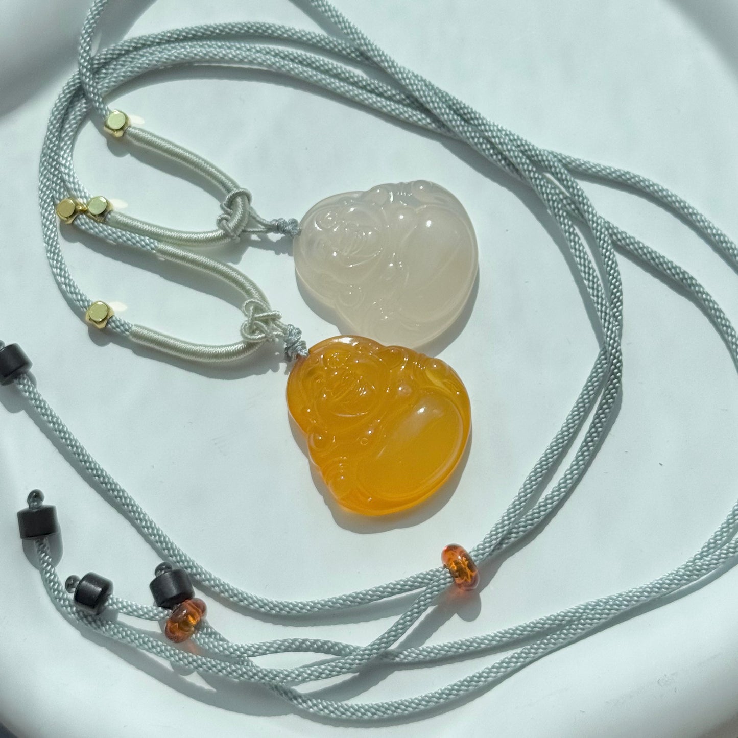 Chalcedony Maitreya Buddha Pendant Necklace