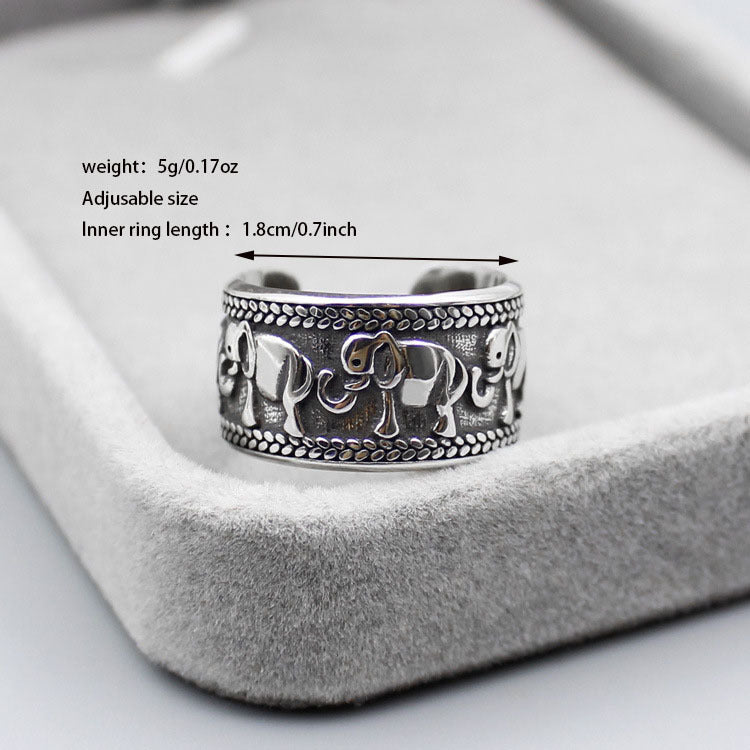 Vintage Elephant Thai Silver Adjustable Ring