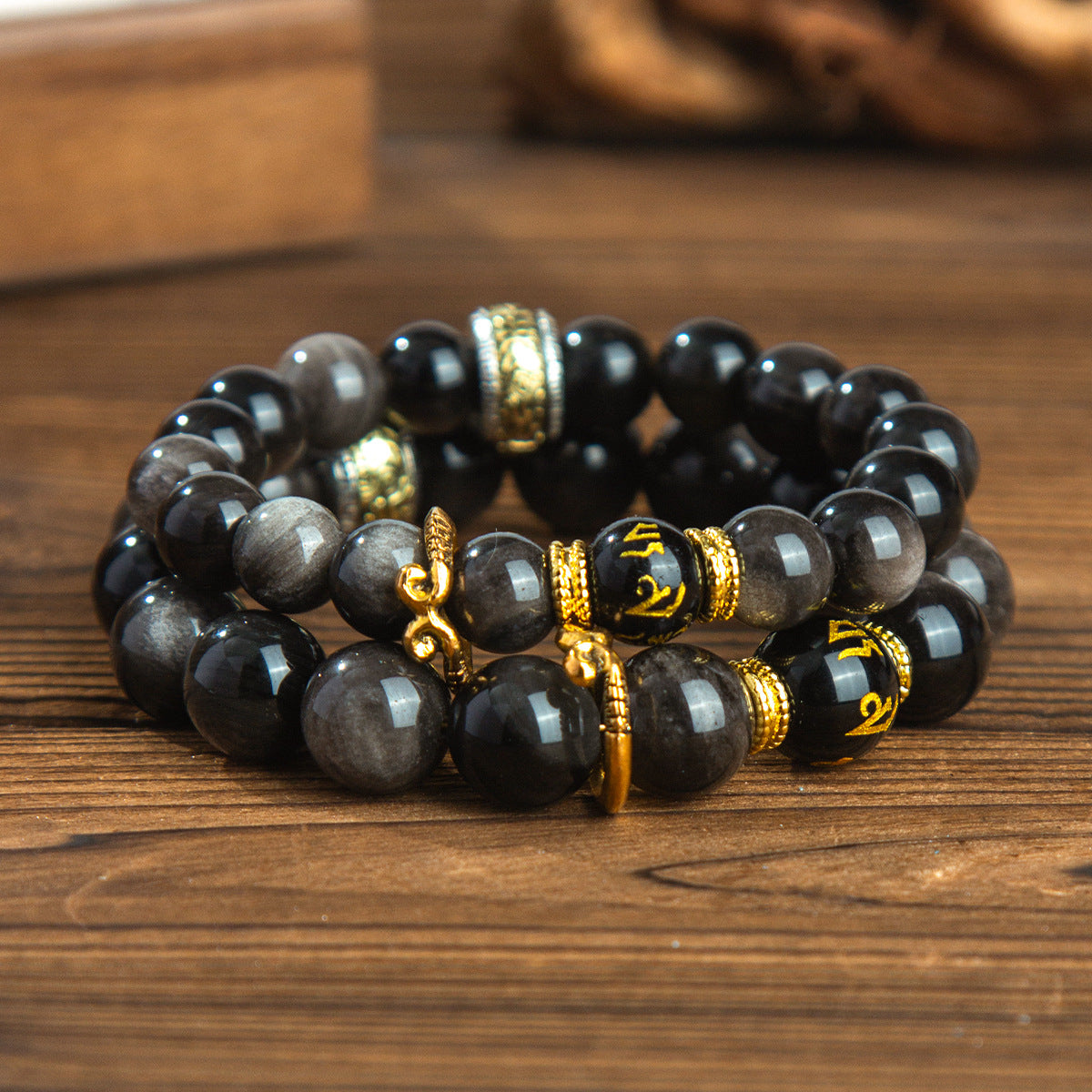 Wukong-Schutzarmband aus goldenem Obsidian