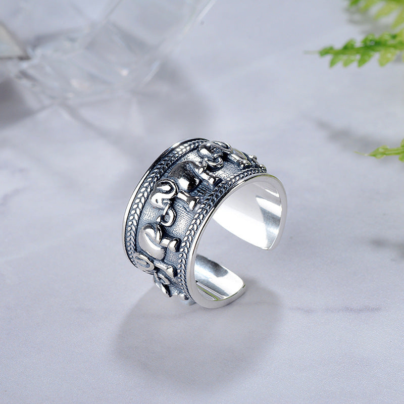 Vintage Elephant Thai Silver Adjustable Ring