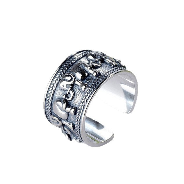 Vintage Elephant Thai Silver Adjustable Ring