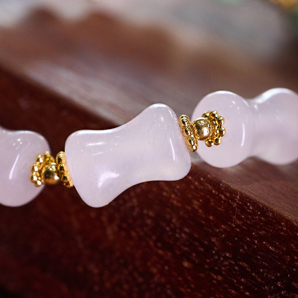 Bamboo-Shaped White Jade Wealth Pouch Bracelet