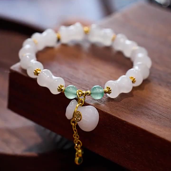 Bamboo-Shaped White Jade Wealth Pouch Bracelet
