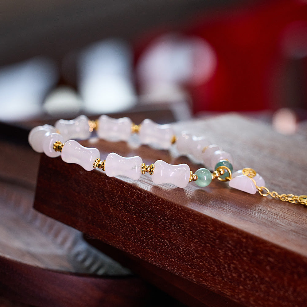 Bamboo-Shaped White Jade Wealth Pouch Bracelet