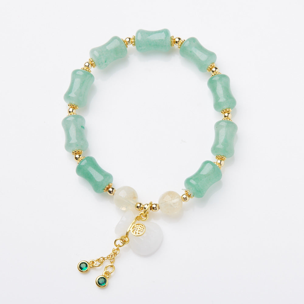 Bamboo-Shaped White Jade Wealth Pouch Bracelet