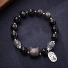 Wealth Protection – Black Obsidian Cat Bead Bracelet