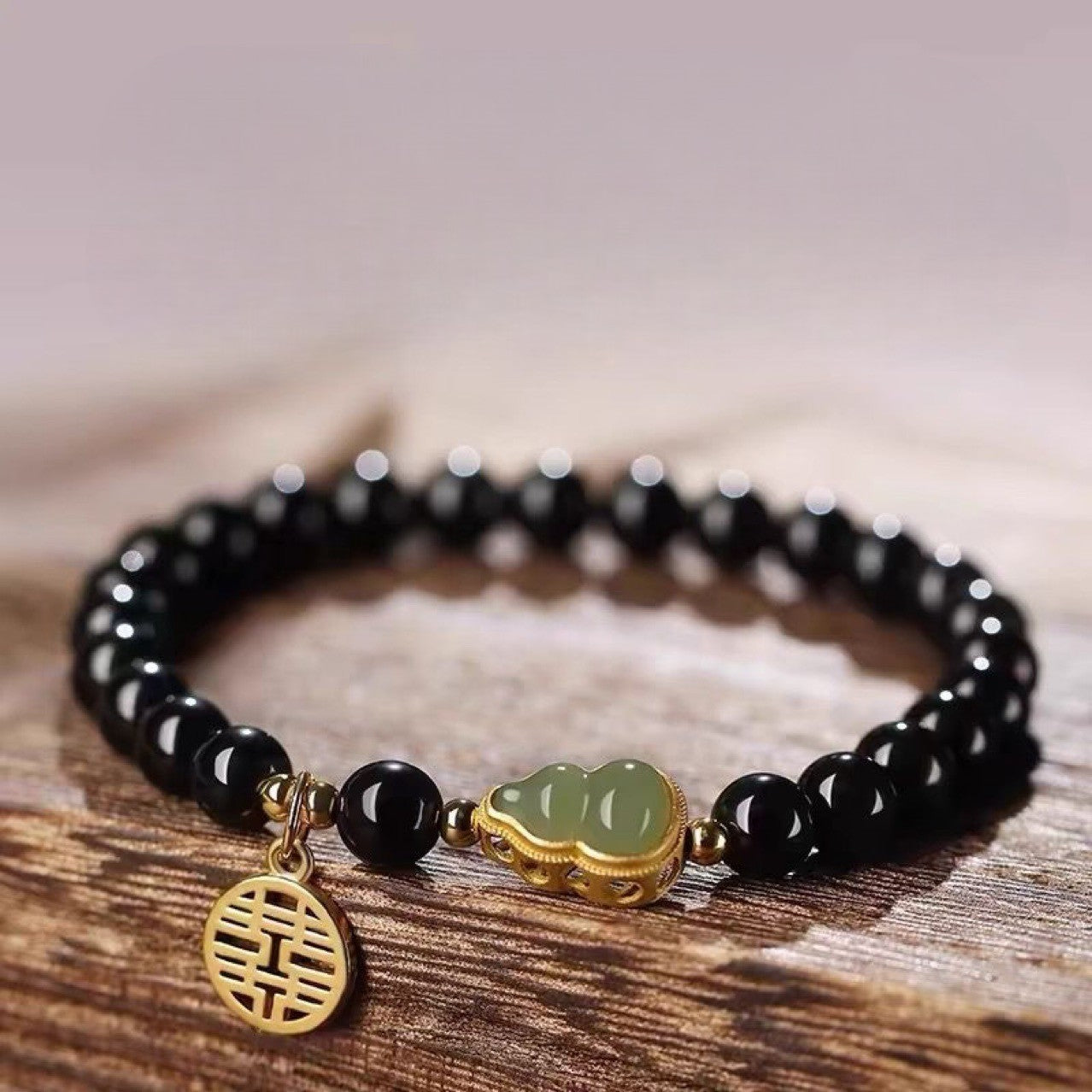 Black Obsidian Jade Gourd Wealth Bracelet