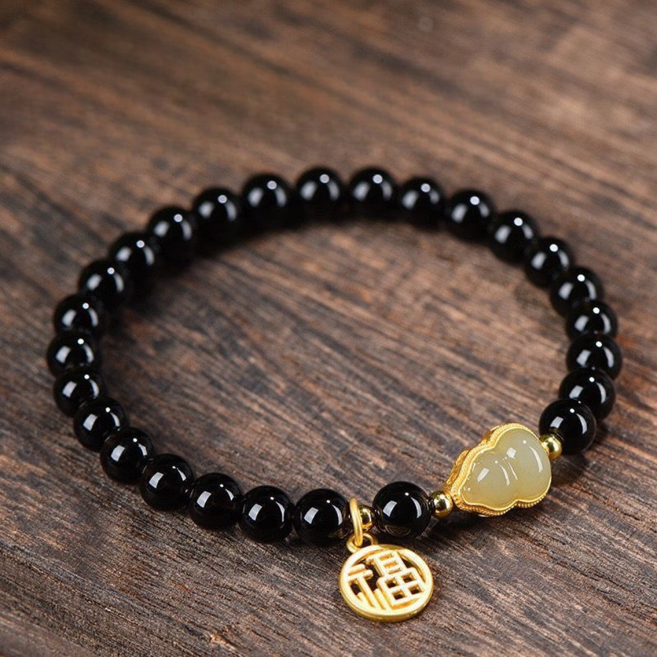 Black Obsidian Jade Gourd Wealth Bracelet