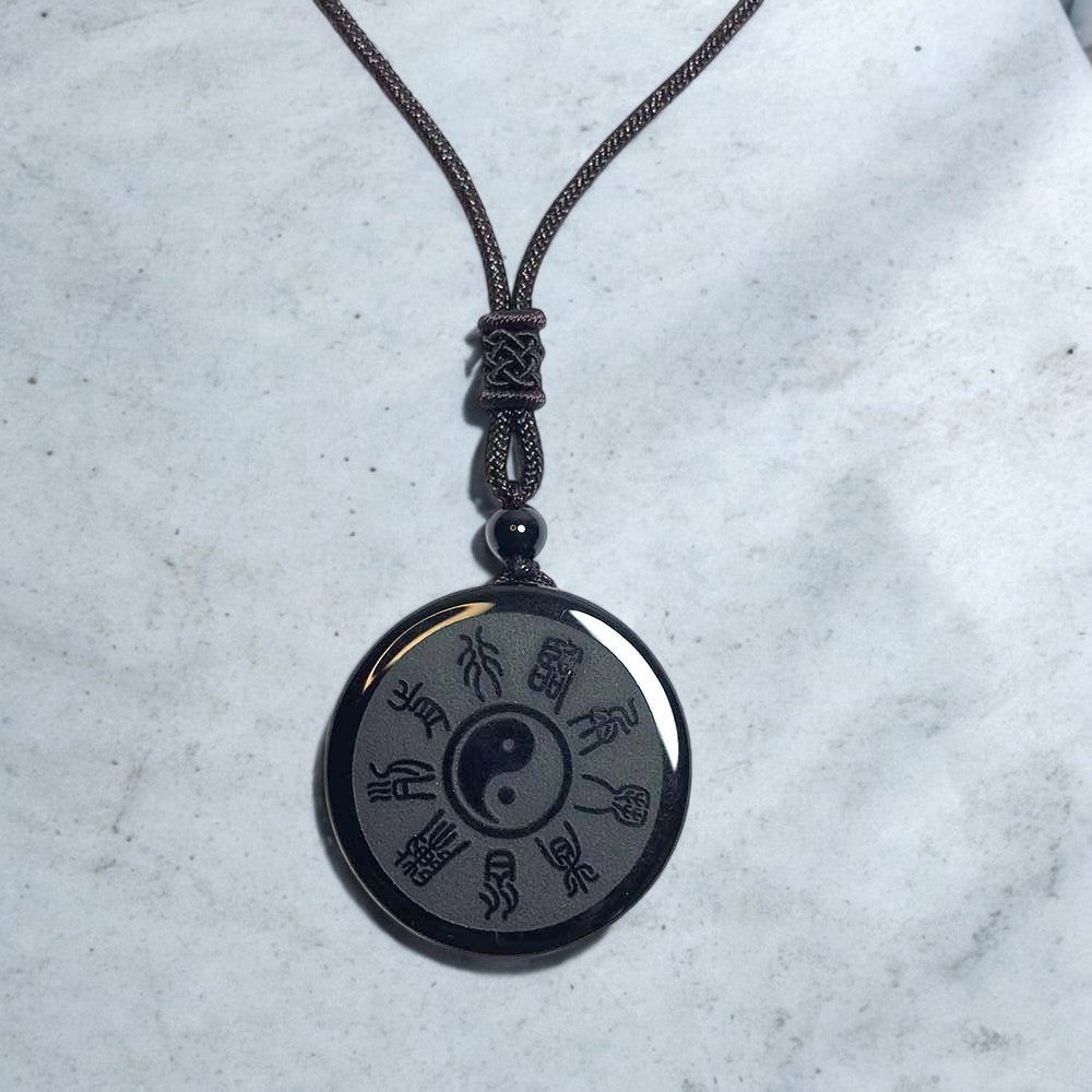 Black Obsidian Stone Yin Yang Pendant Necklace3