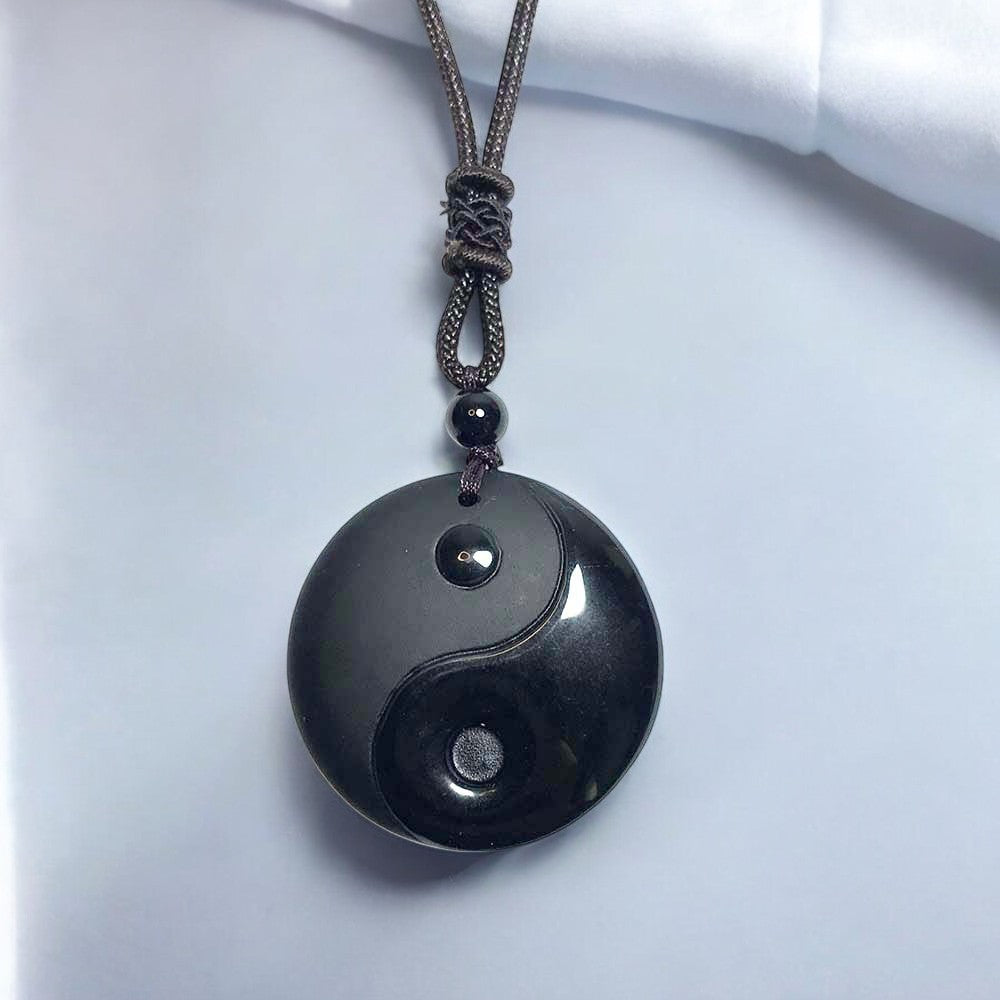 Black Obsidian Stone Yin Yang Pendant Necklace 1
