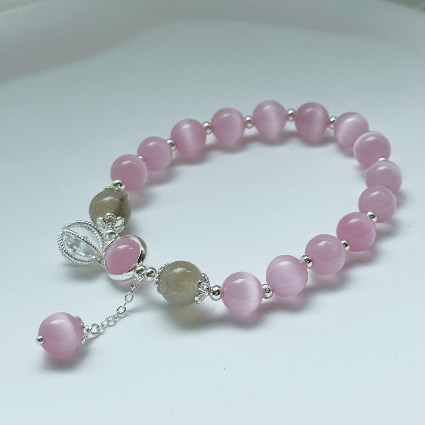 Glücksperlenarmband aus Katzenauge und Mondstein
