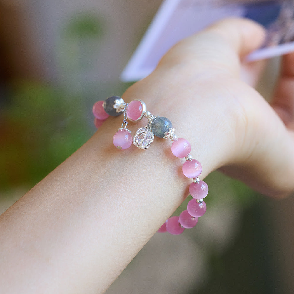 Cat's Eye Moonstone with Lucky Beads Pendant Bracelet