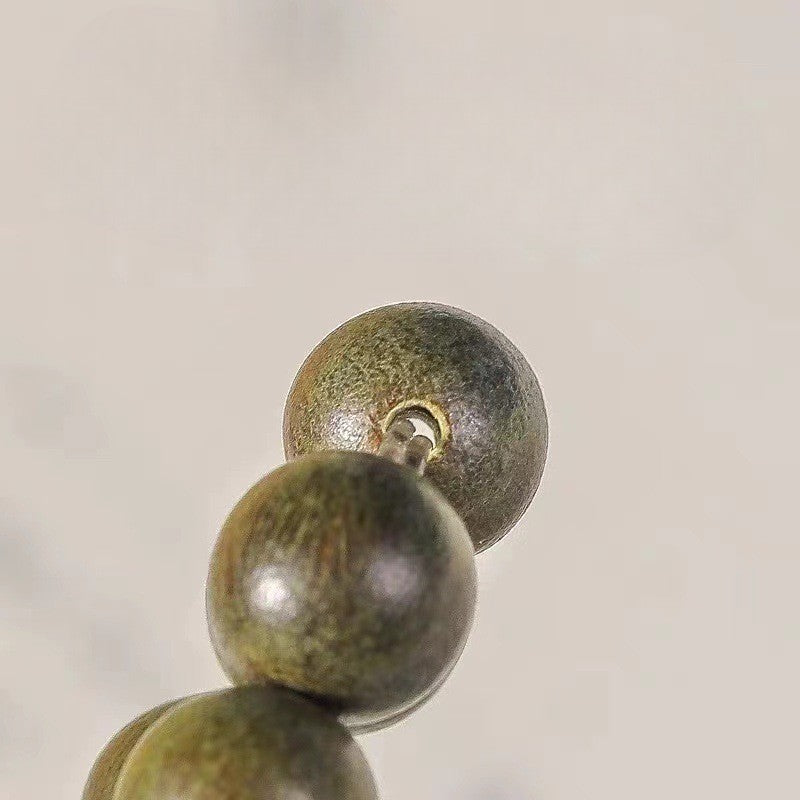 Double-Wrap Green Sandalwood Bead Lotus Pendant Bracelet