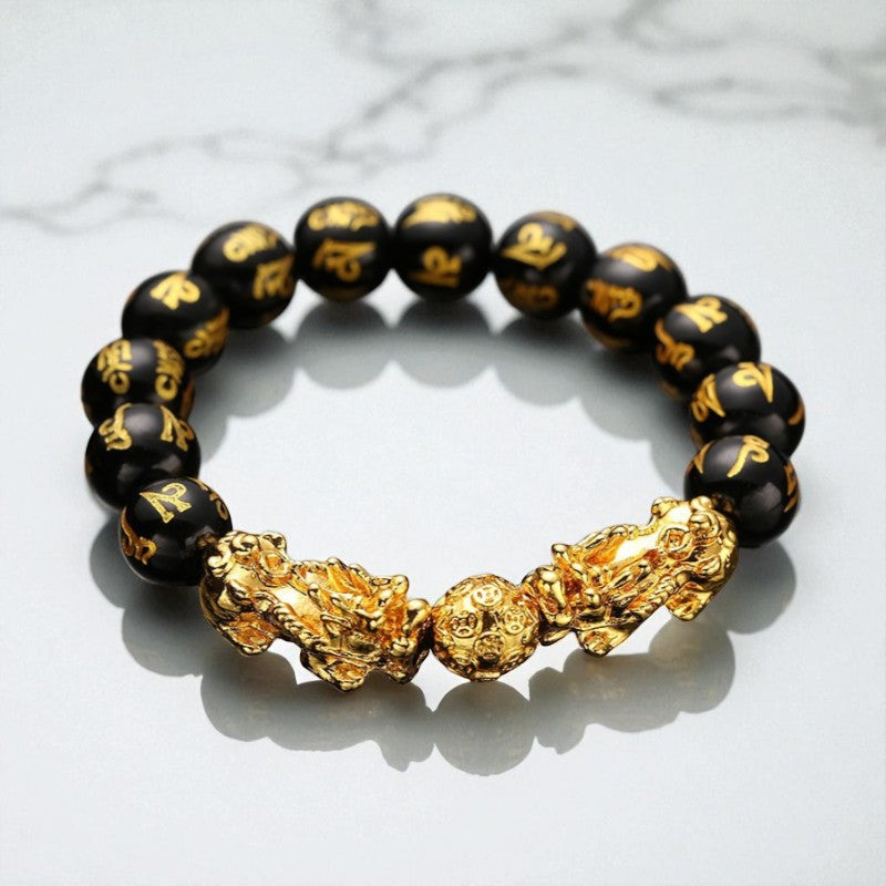 Double Pixiu Mantra Obsidian Wealth Orb Bracelet