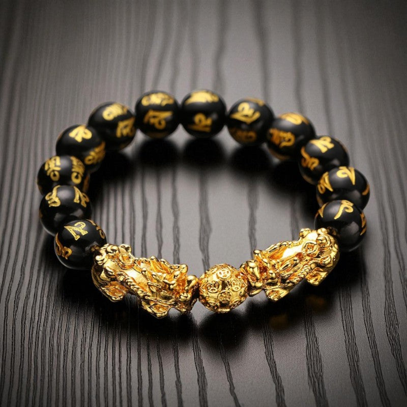 Double Pixiu Mantra Obsidian Wealth Orb Bracelet