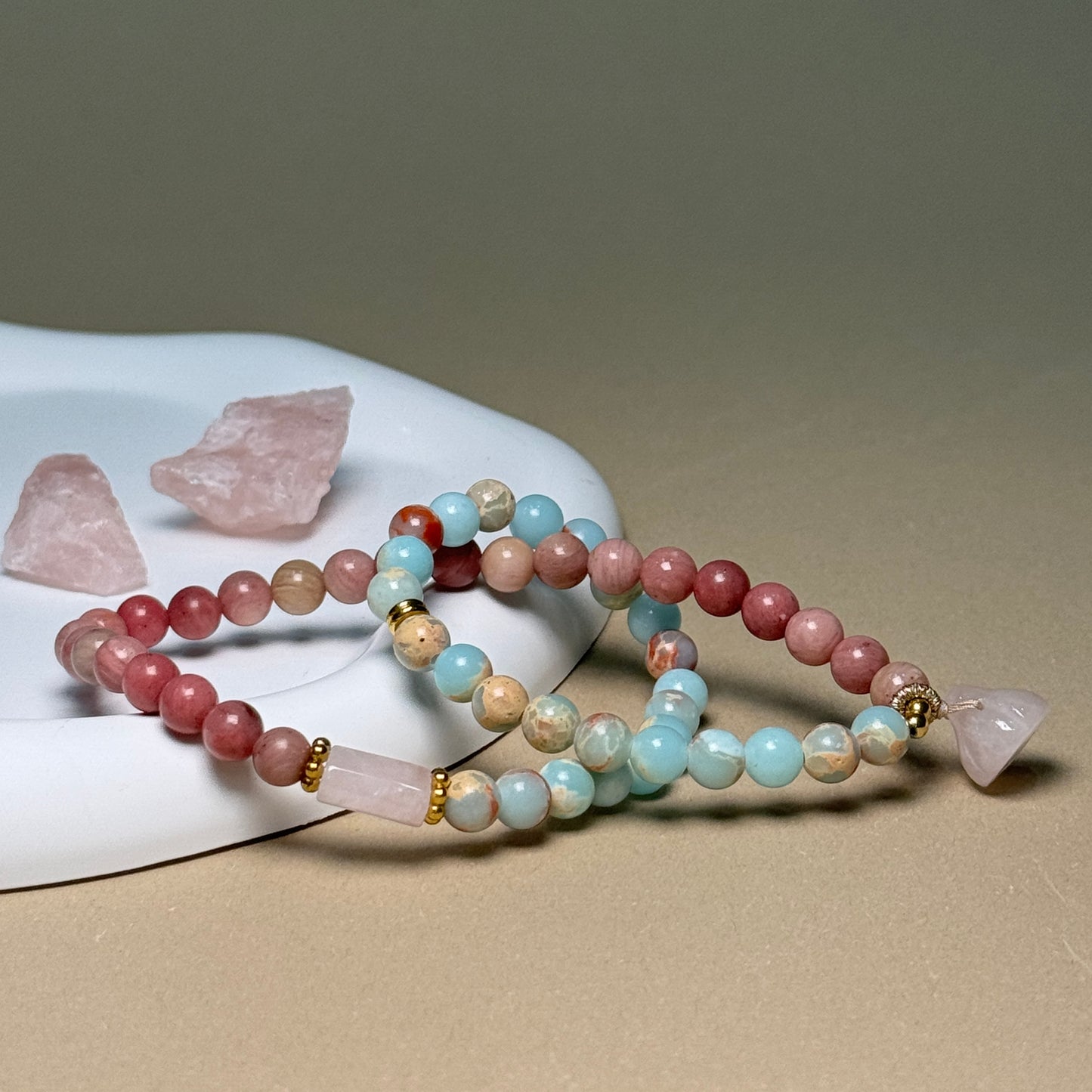 Double Wrap Natural Rhodonite Shoushan Stone Bracelet