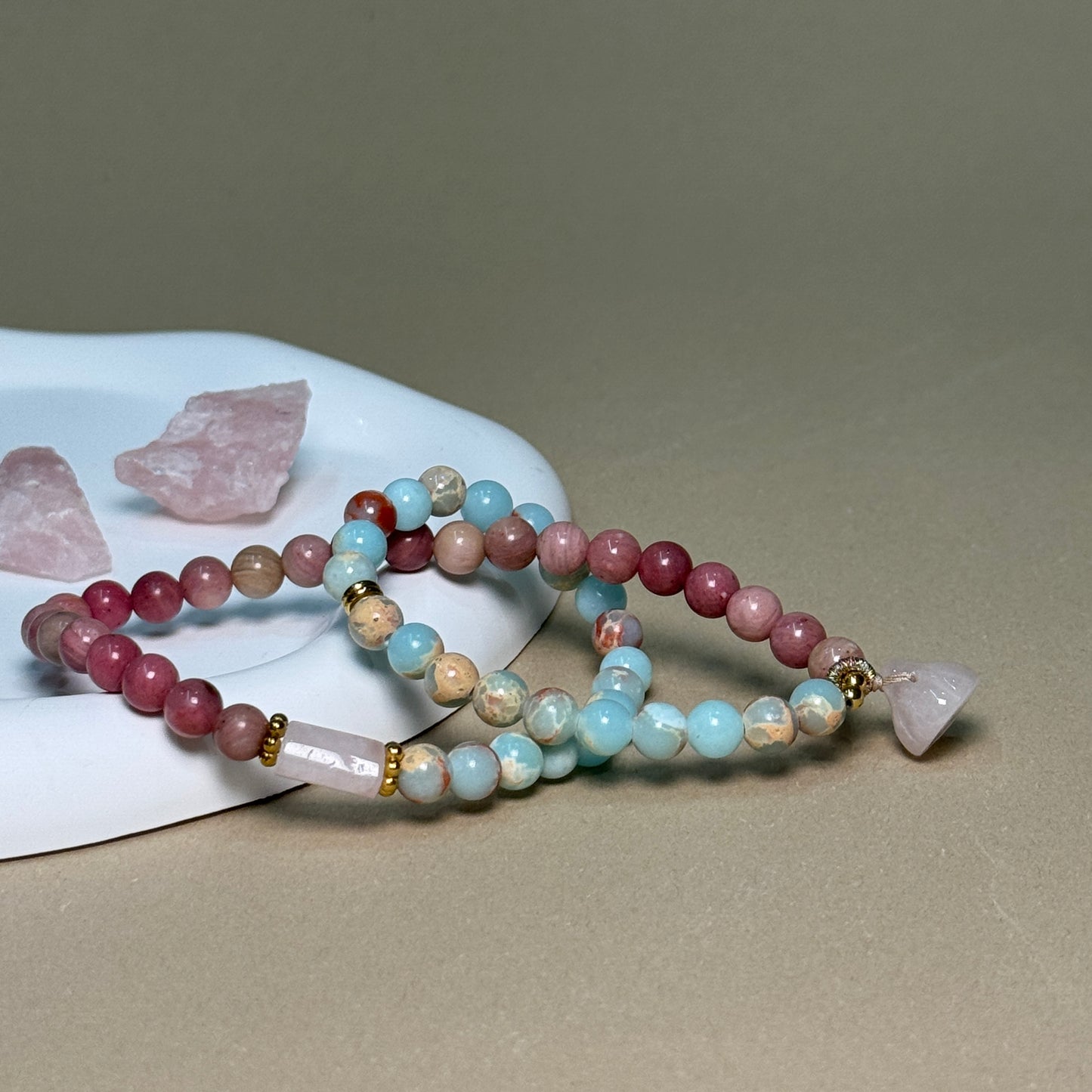 Double Wrap Natural Rhodonite Shoushan Stone Bracelet