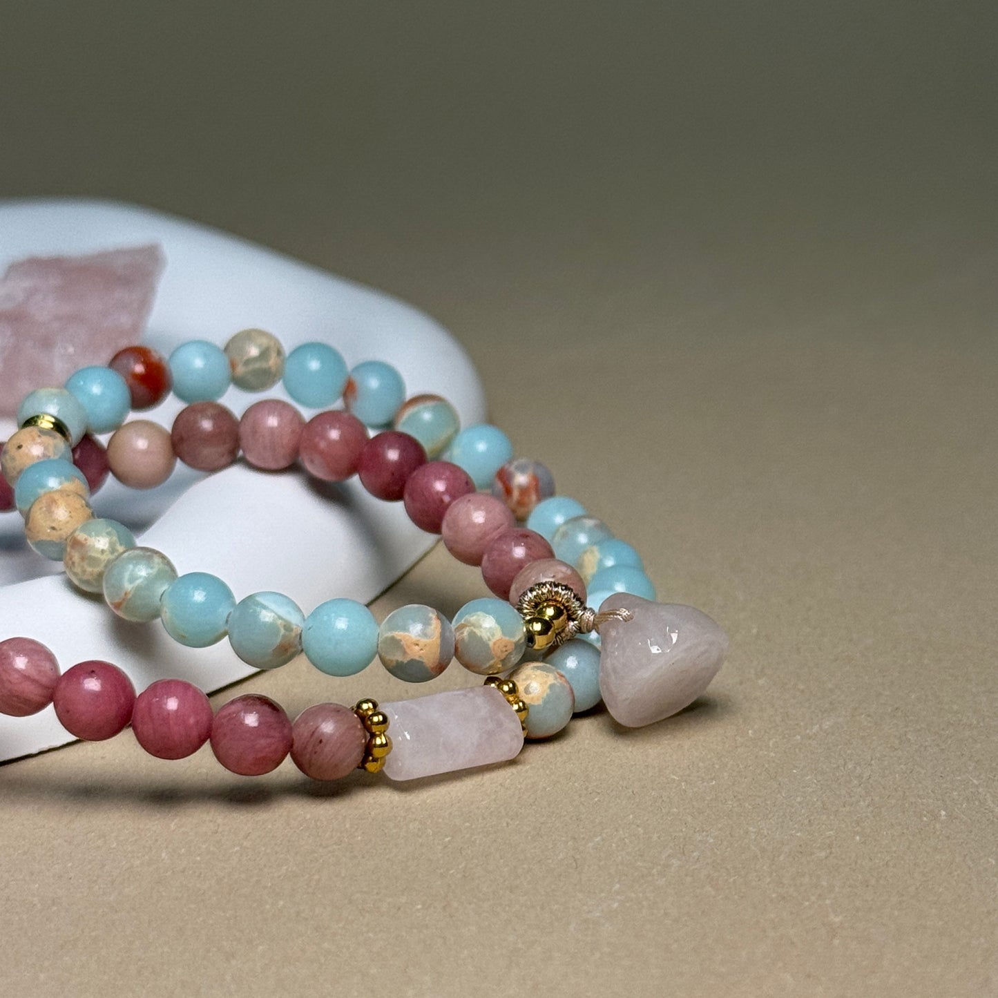 Double Wrap Natural Rhodonite Shoushan Stone Bracelet