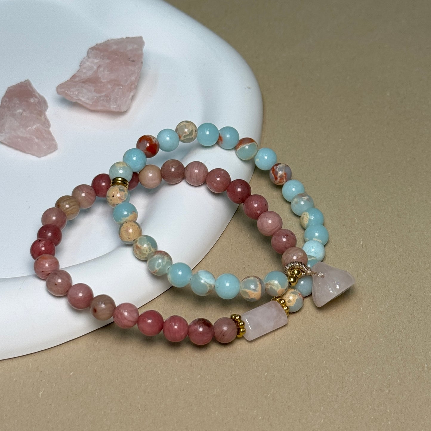 Double Wrap Natural Rhodonite Shoushan Stone Bracelet