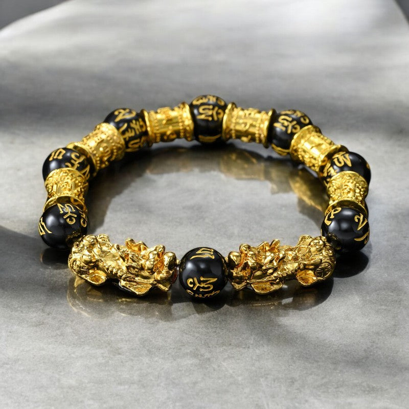 Feng Shui Double Pixiu Black Obsidian Bracelet