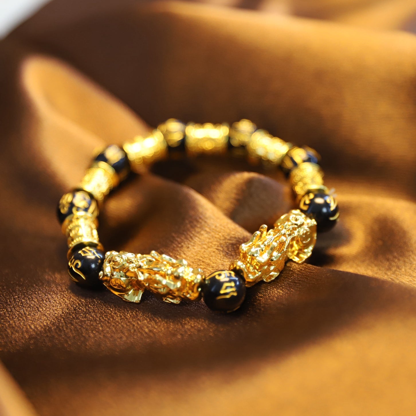 Feng Shui Double Pixiu Black Obsidian Bracelet8