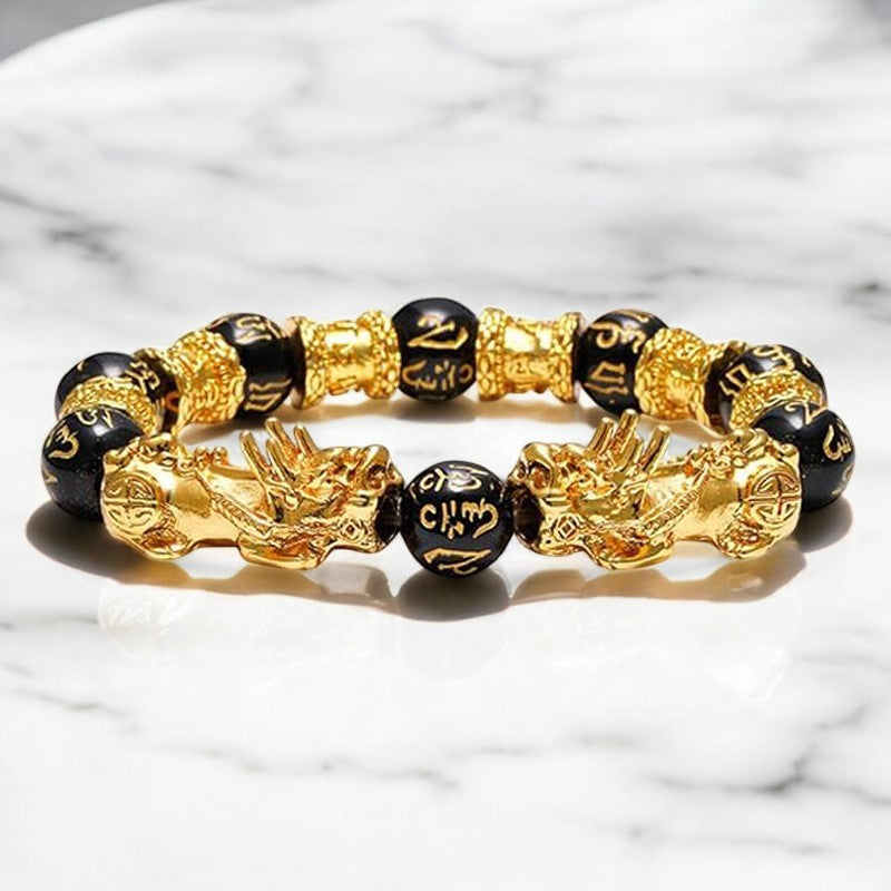 Feng Shui Double Pixiu Black Obsidian Bracelet mar