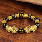 Feng Shui Double Pixiu Black Obsidian Bracelet wood