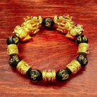 Feng Shui Double Pixiu Black Obsidian Bracelet wood3