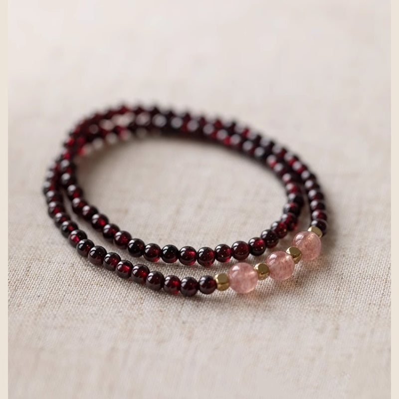 Garnet & Strawberry Quartz Double Wrap Bracelet