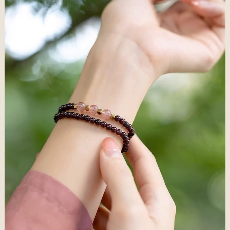 Garnet & Strawberry Quartz Double Wrap Bracelet