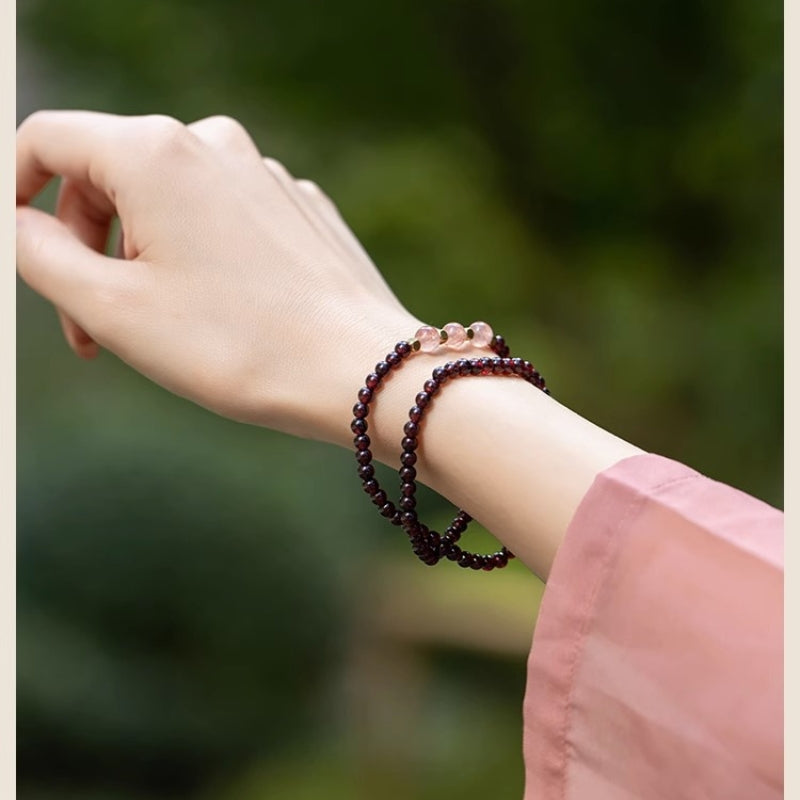 Garnet & Strawberry Quartz Double Wrap Bracelet