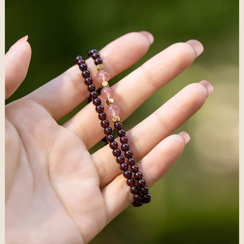 Garnet & Strawberry Quartz Double Wrap Bracelet