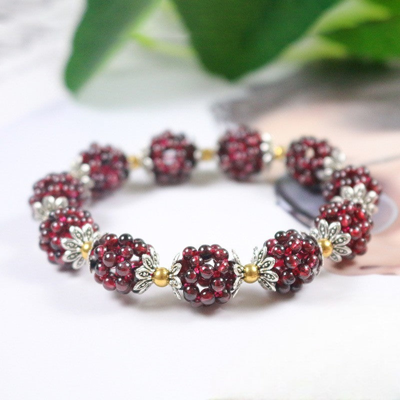 Garnet Woven Floral Sphere Bracelet