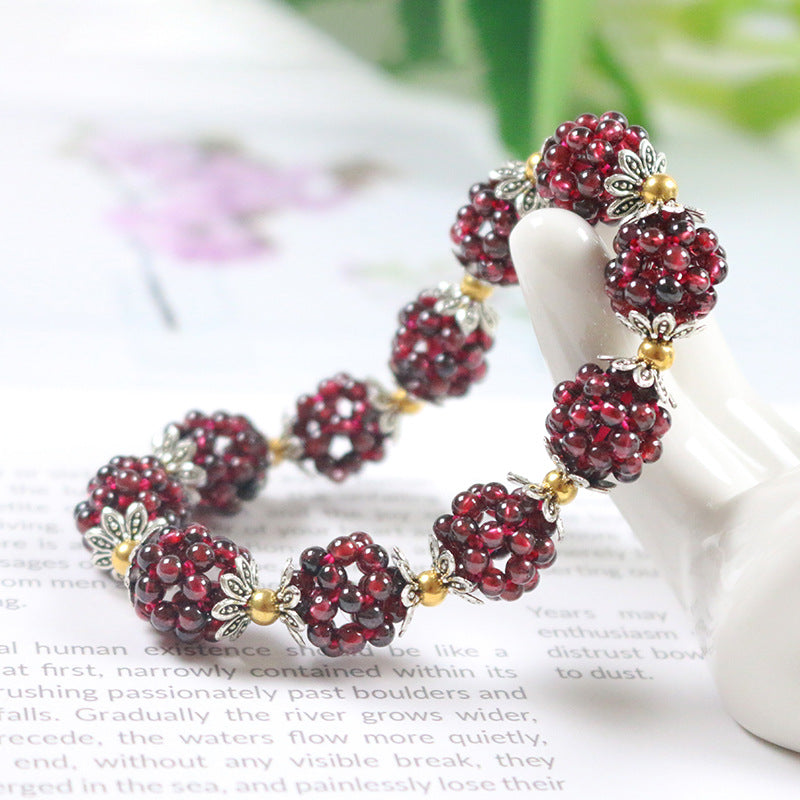Garnet Woven Floral Sphere Bracelet