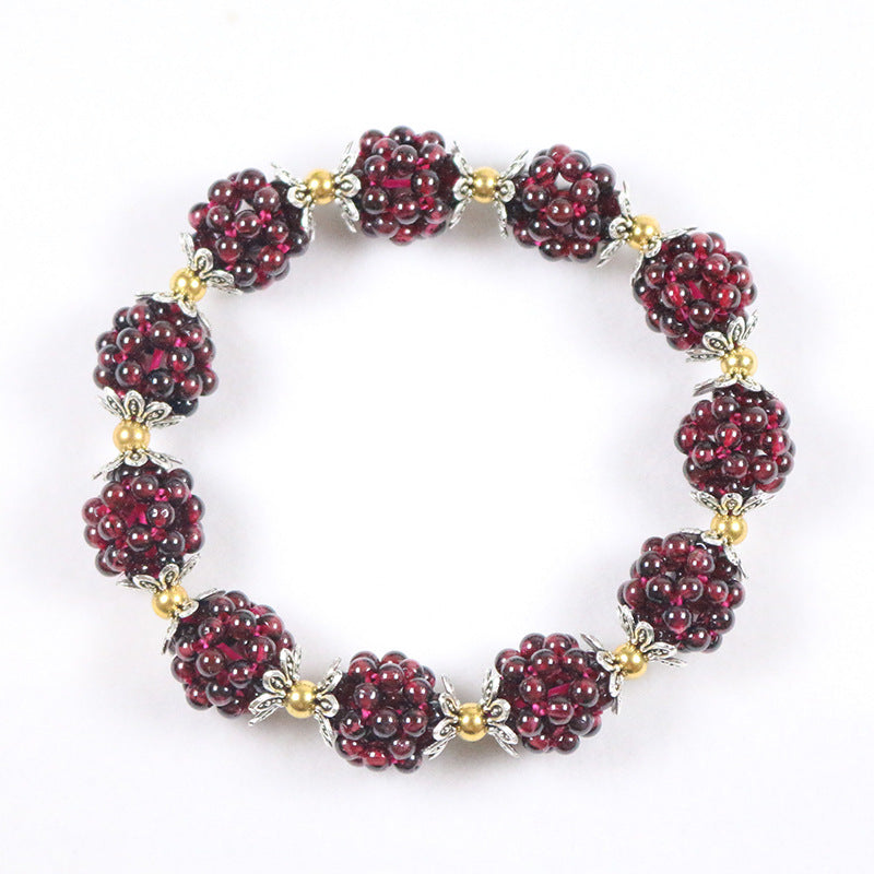 Garnet Woven Floral Sphere Bracelet