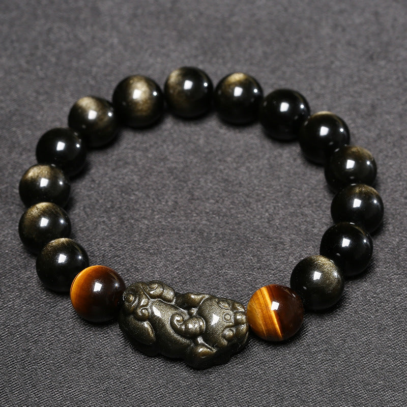 Golden Obsidian Pixiu Tiger Eye Protection Bracelet
