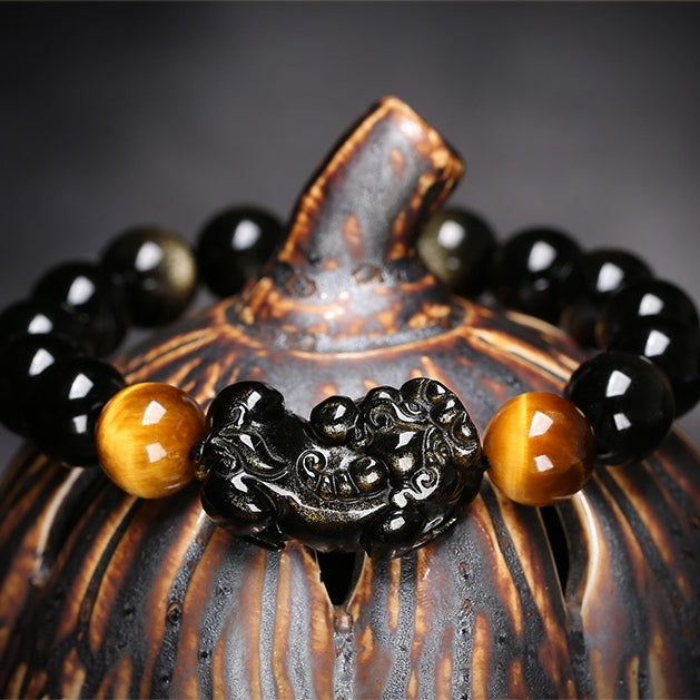 Golden Obsidian Pixiu Tiger Eye Protection Bracelet