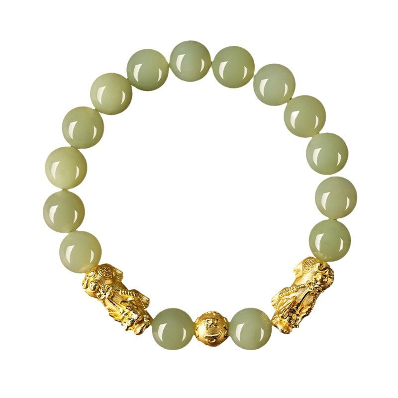 Golden Pixiu Jade Bead Bracelet