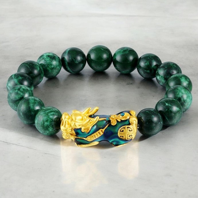 Green Jade Color-Changing Pixiu Abundance Bracelet1