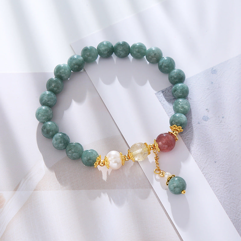 Green Jade Strawberry Quartz Pearl Beaded Bracelet