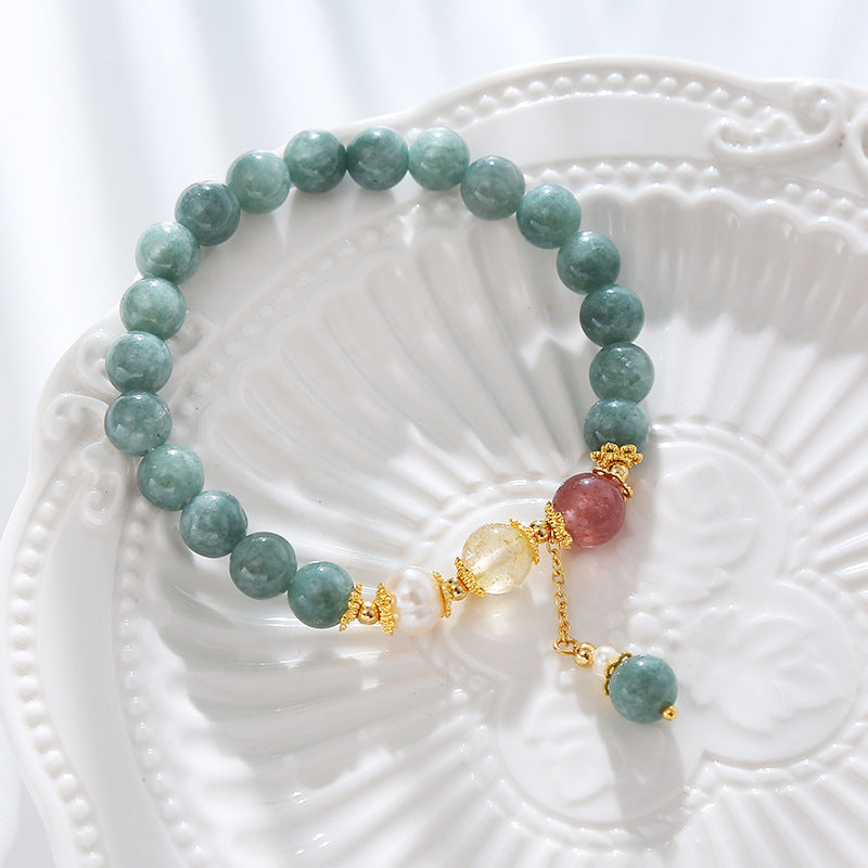 Green Jade Strawberry Quartz Pearl Beaded Bracelet
