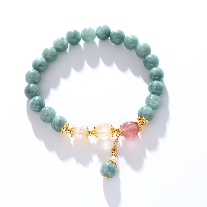 Green Jade Strawberry Quartz Pearl Beaded Bracelet