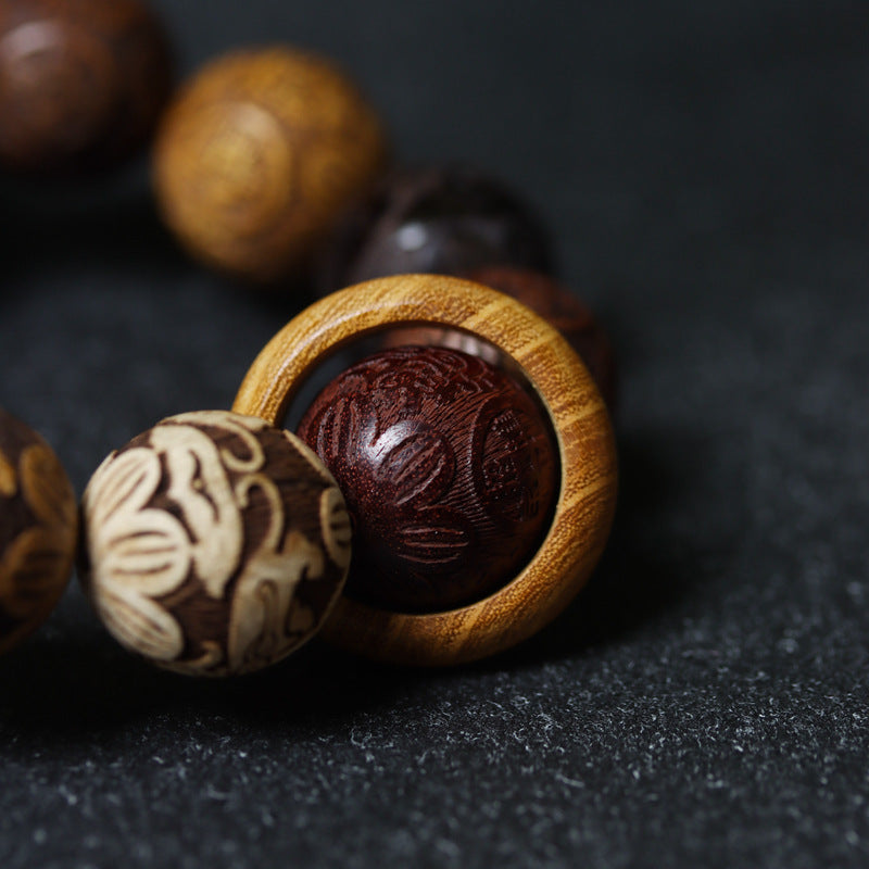 Hand-Carved Wooden Chinese Zodiac Mala Beads Bracelet