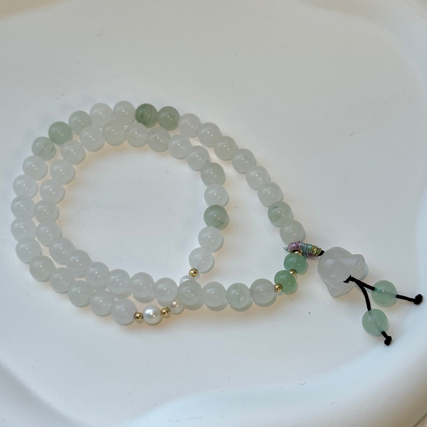 White Jade Blossom Charm Wrap Bracelet