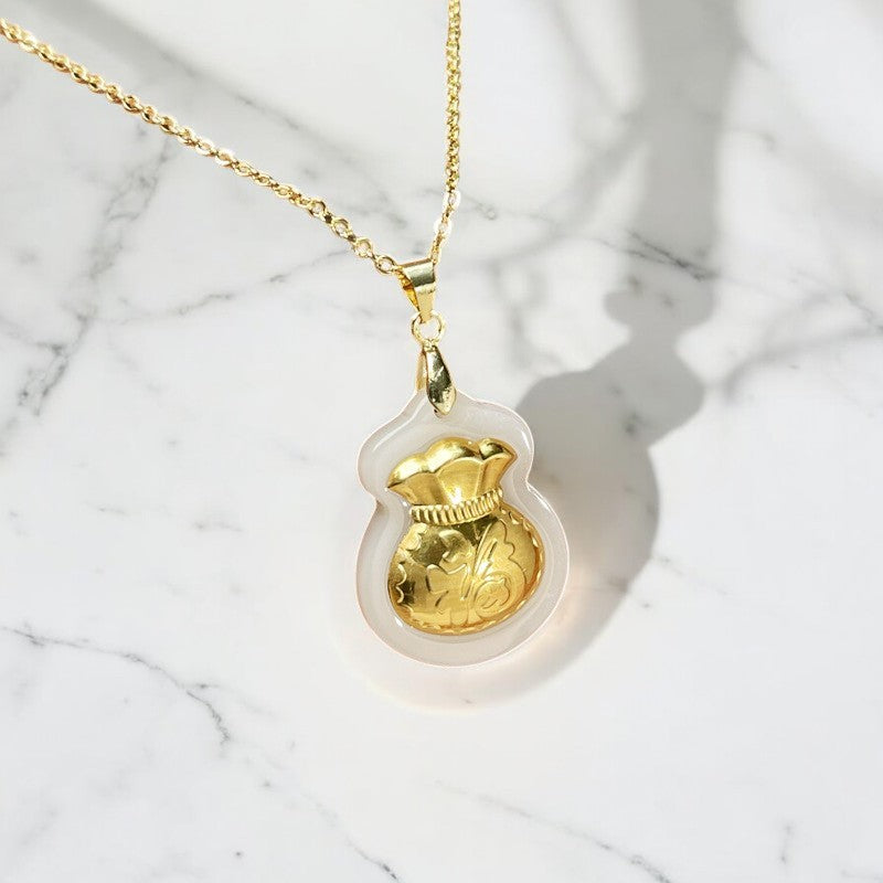 Lucky Wealth White Jade Money Bag Necklace 5