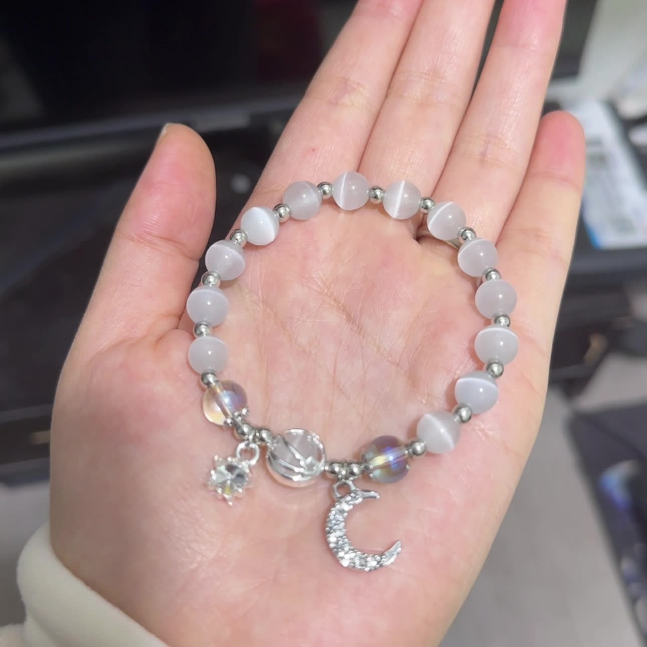 Moon & Star Charm Moonlight Cat’s Eye Bracelet