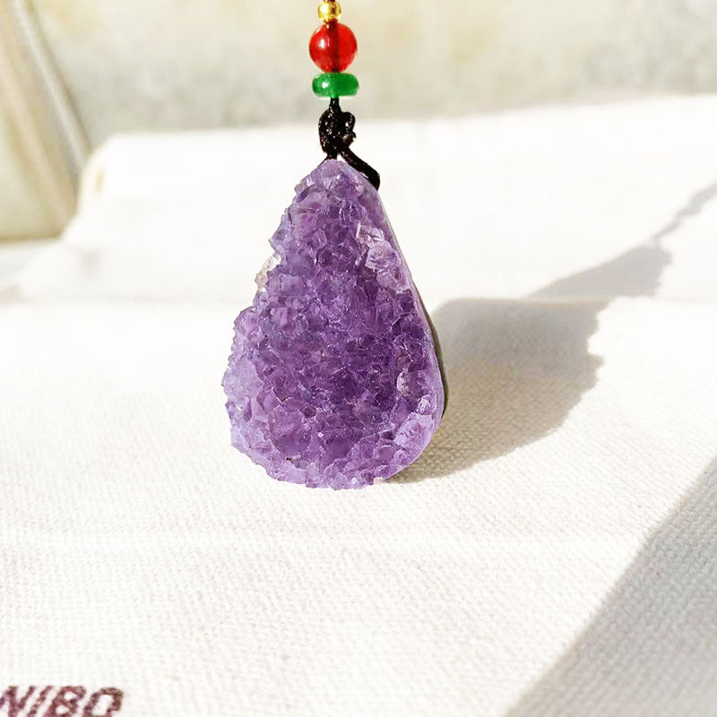 Natural Amethyst Druzy Teardrop Pendant Necklace