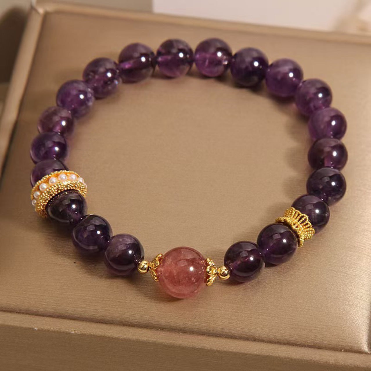 Natural Amethyst Strawberry Quartz Bracelet